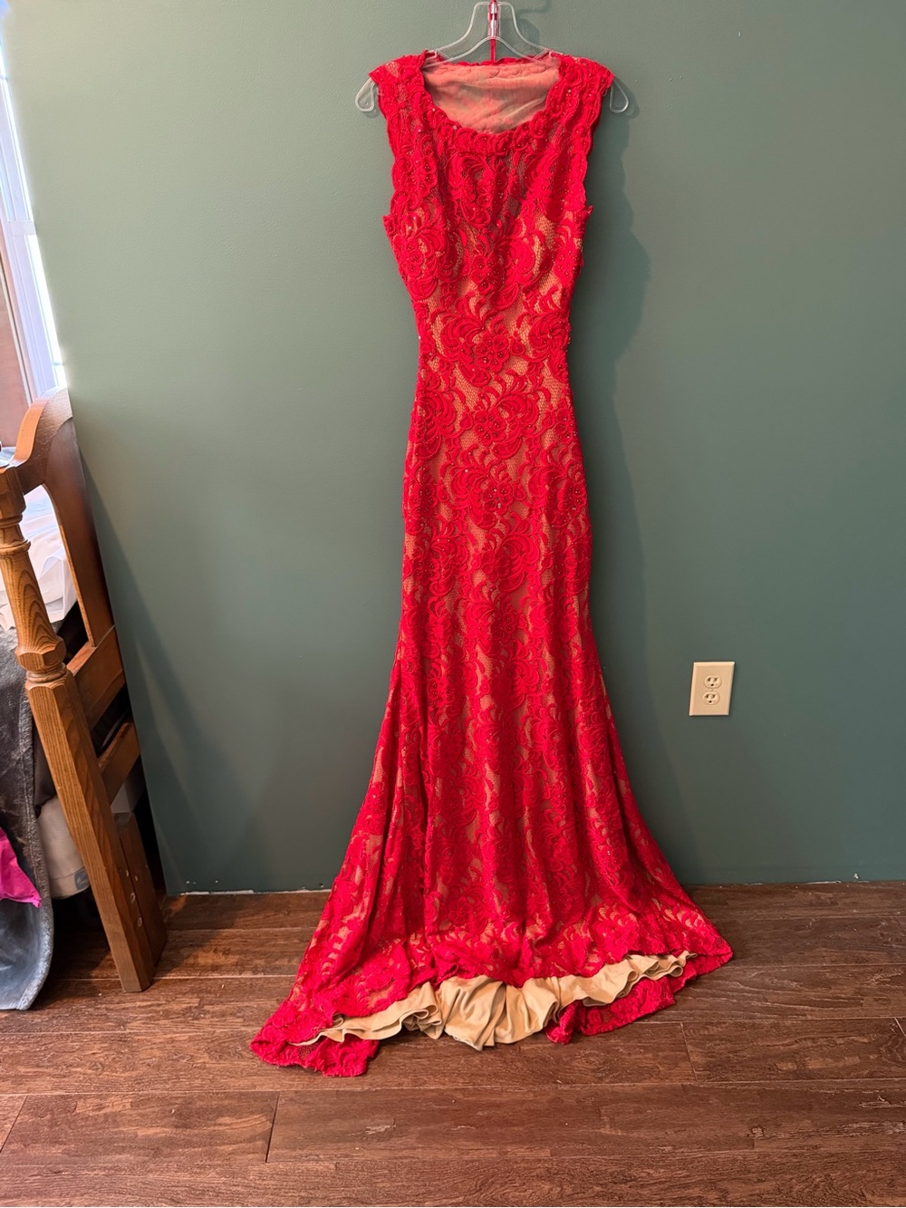 Jovani Red Lace Sheath Prom Gown